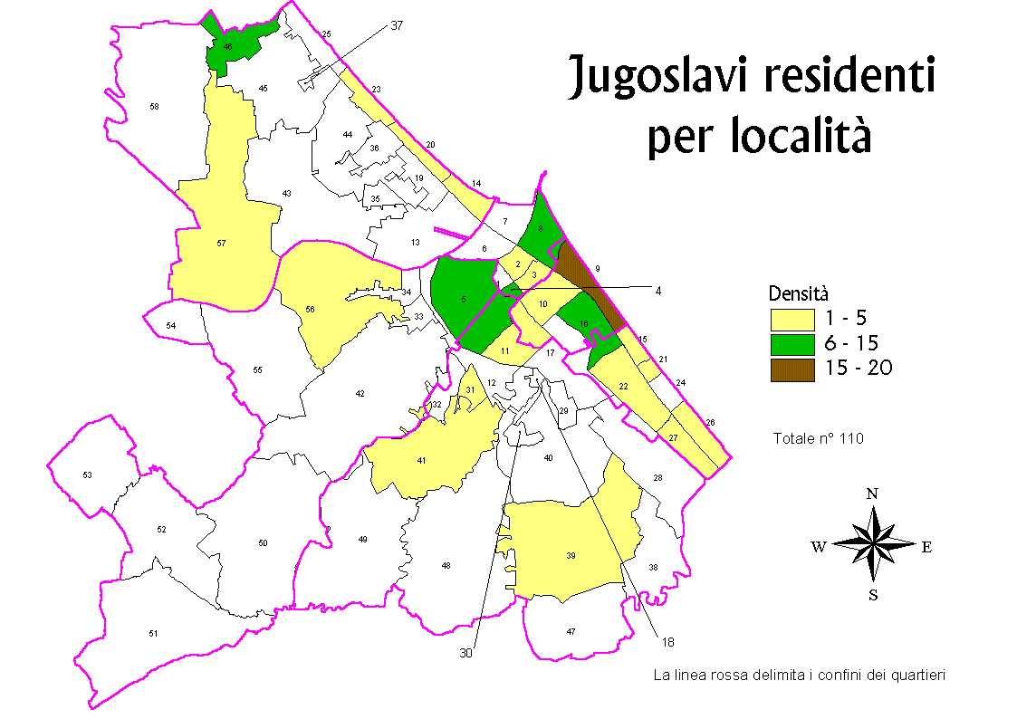 Cartina della distribuzione dei cittadini Jugoslavi per licalità
