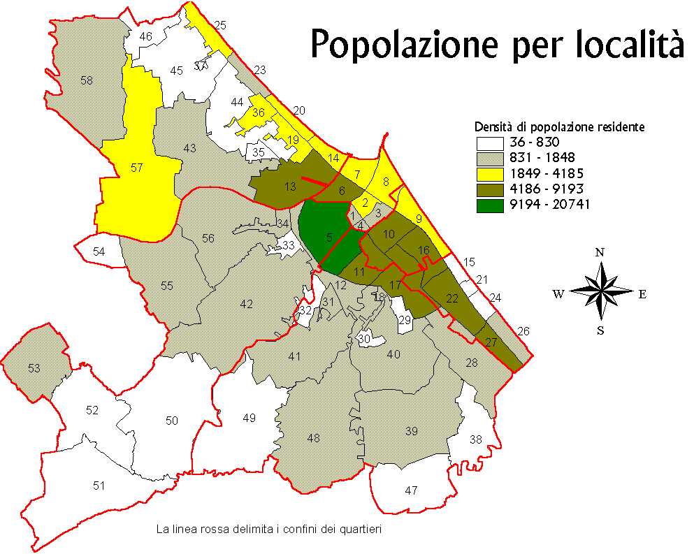 Cartina della distribuzione della popolazione per licalità