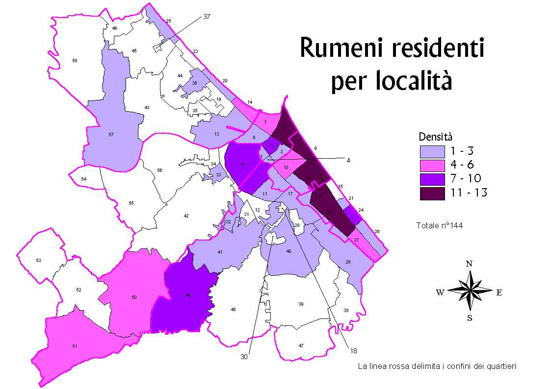 Cartina della distribuzione dei cittadini Rumeni per licalità