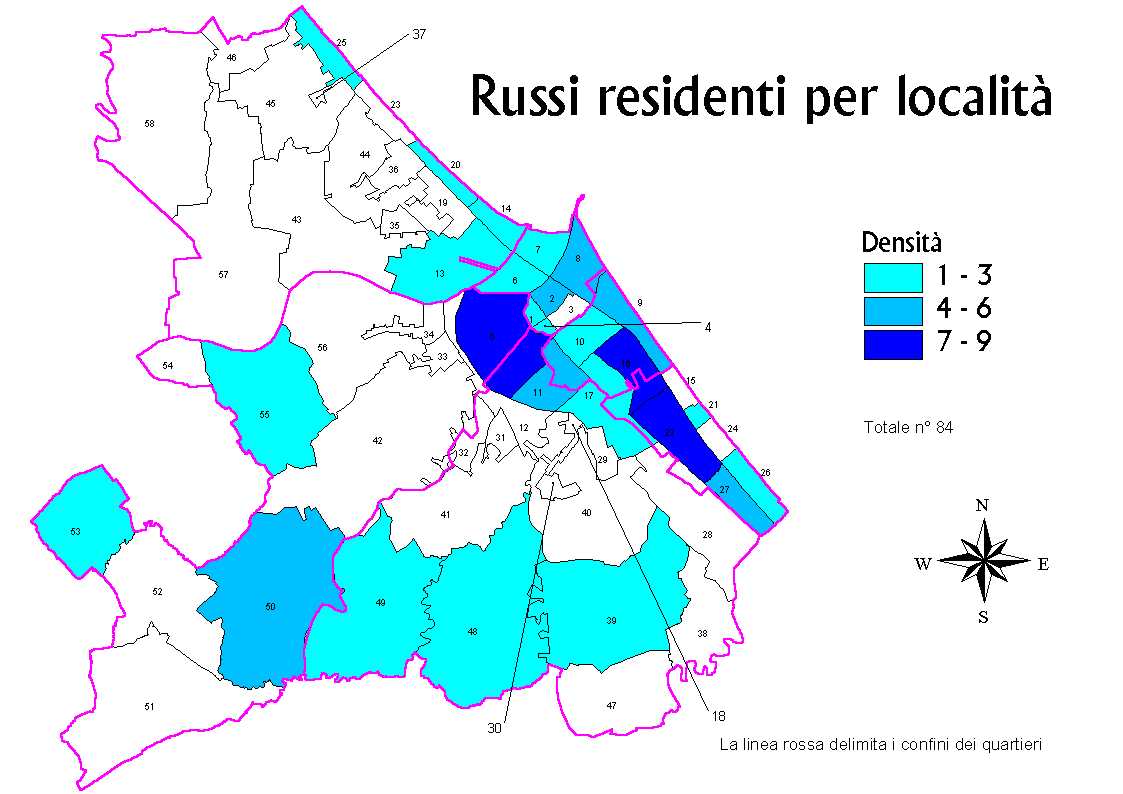 Cartina della distribuzione dei cittadini Russi per licalità