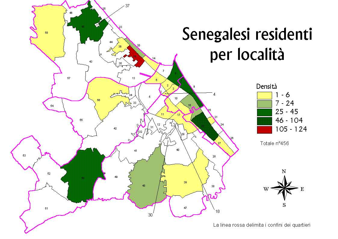 Cartina della distribuzione dei cittadini Senegalesi per licalità