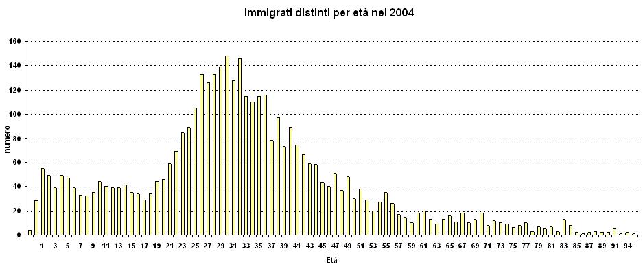 Immigrati distinti per età nel 2004